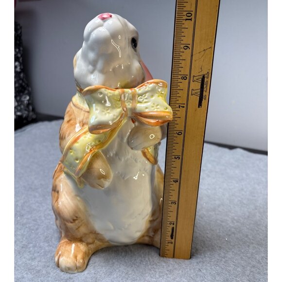 Ceramic Bunny Figurine with Bow - 10" Tall - Adorable Rabbit Home Decor - Picture 6 of 9
